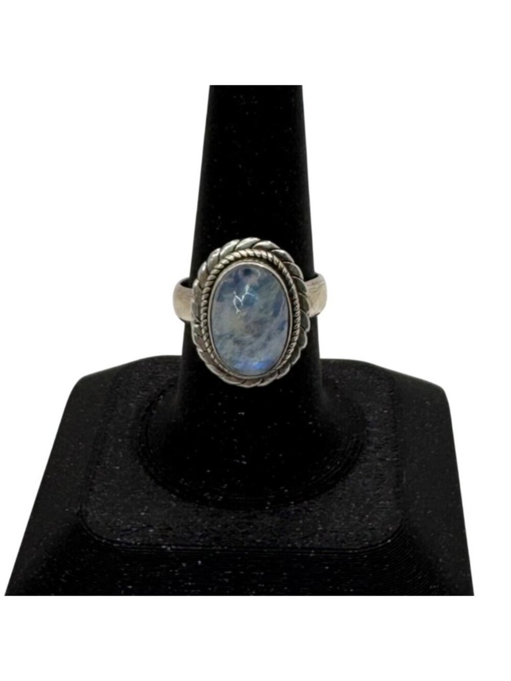 Sterling Silver Moonstone Ring Southwest Oval Cabochon Stone & Braided Size 8